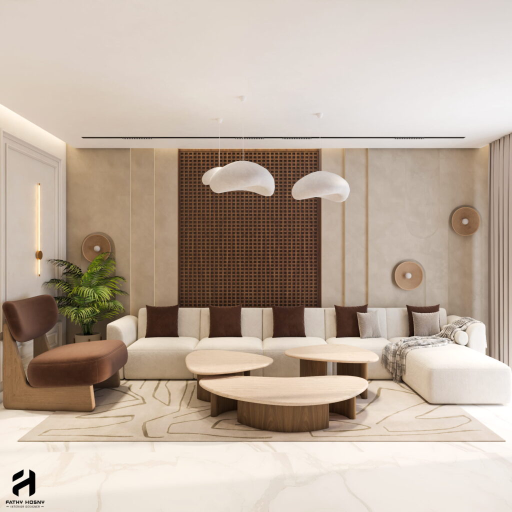 تصميم وتنسيق منطقة الجلوس شقة كمبوند وصال الشروق - Fathy Hosny Interior Design
