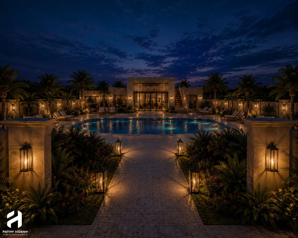 واجهة فيلا المزرعة على حمام السباحة مساحة 8500 متر - Fathy Hosny Interior Design
