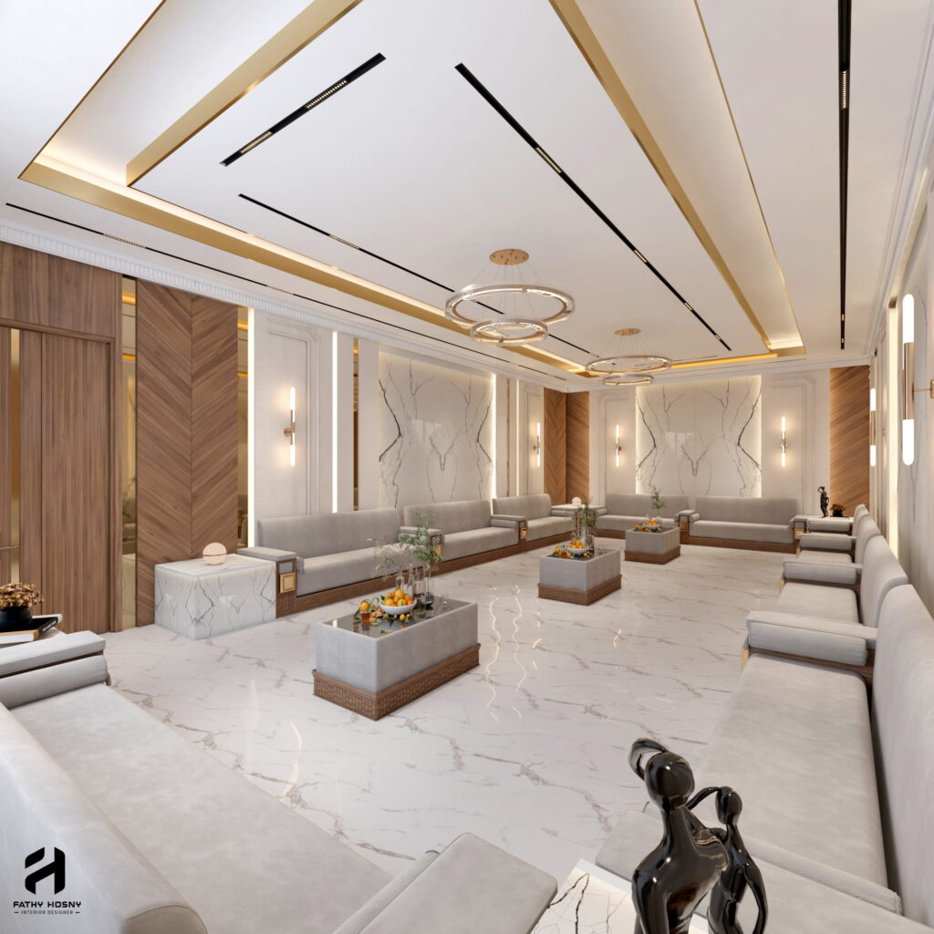 تصميم داخلي ديوانية نيوكلاسيك فخمة للفلل في السعودية والإمارات والكويت
