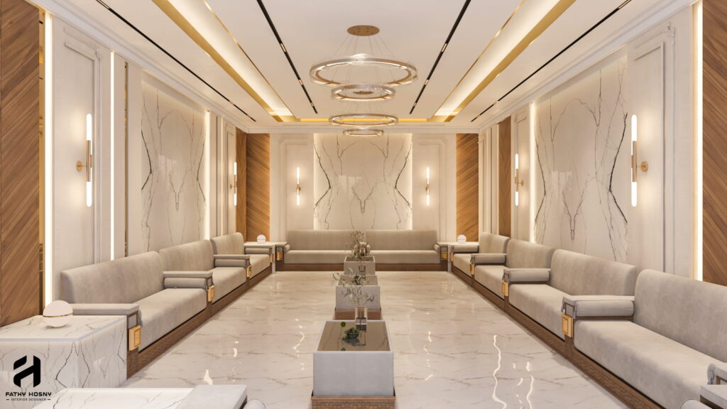تصميم داخلي ديوانية نيوكلاسيك فخمة للفلل في السعودية والإمارات والكويت