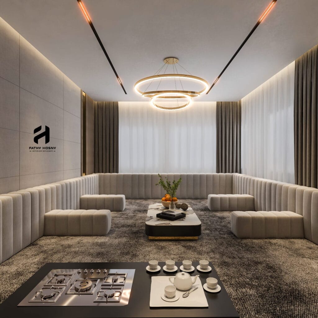تصميم داخلي مقلط مودرن فخم للفلل في السعودية والإمارات والكويت - زاوية أولى