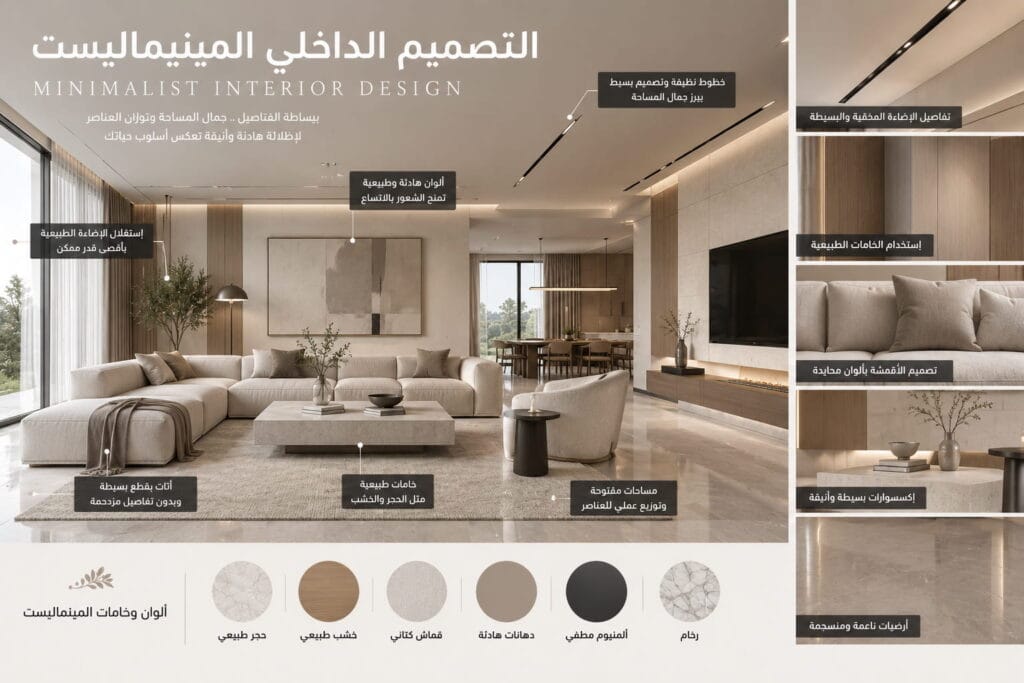 أنواع التصميم الداخلي المينيماليست وتوزيع الإضاءة الطبيعية والألوان الهادئة